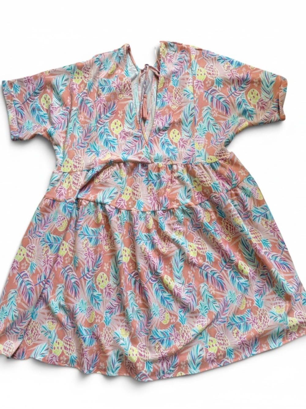 Simply Southern Pink Tropical Leaf & Pineapple Print Dress